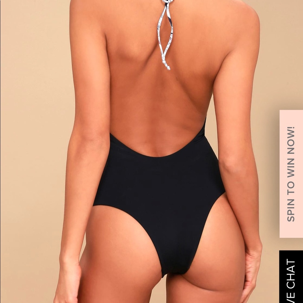 Chase black floral reversible halter 1 piece swim